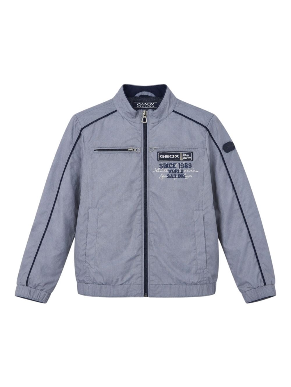 Geox Respira Blue Gray Neutral Bomber Jacket Coat Fall Winter Layer Boys Size 4